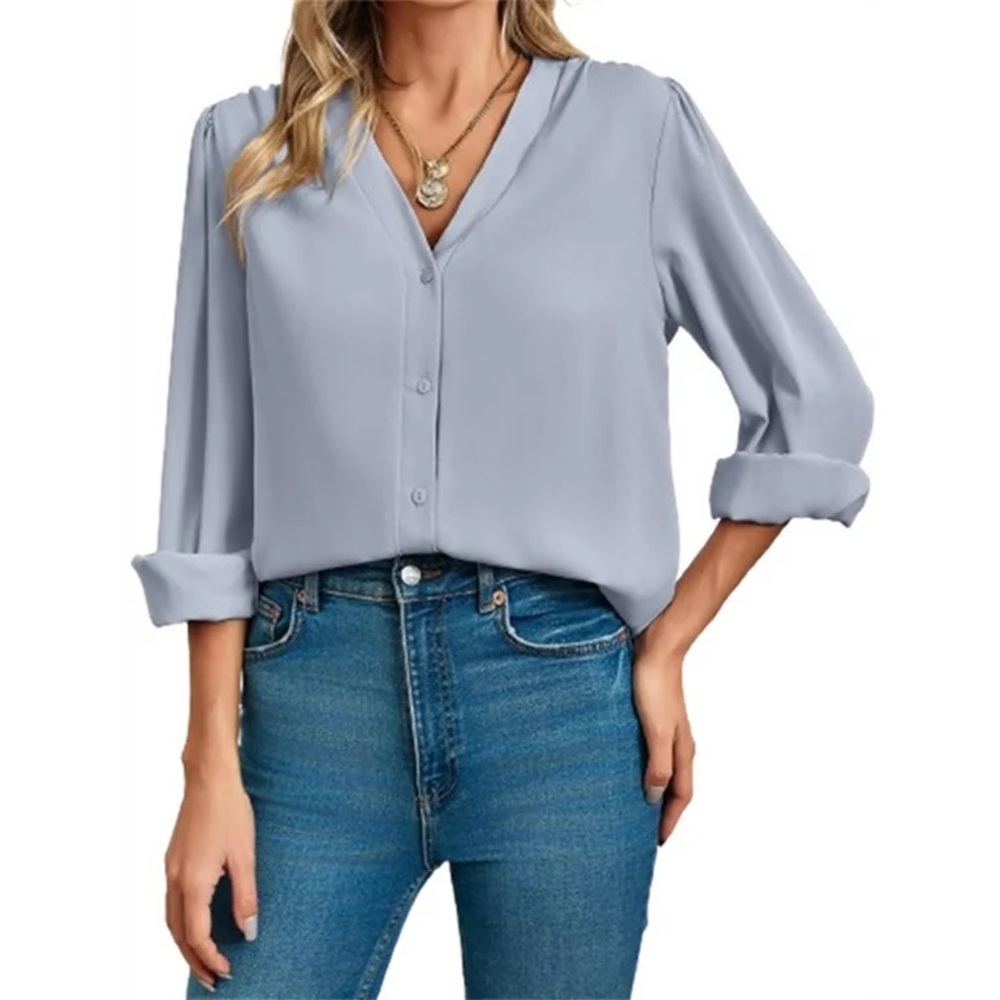 V-Neck Button Up Blouse